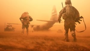 Soldiers in a Gulf War sandstorm